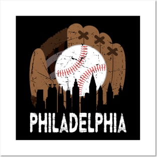 Vintage Philadelphia Baseball Glove Retro Philly Cityscap Posters and Art